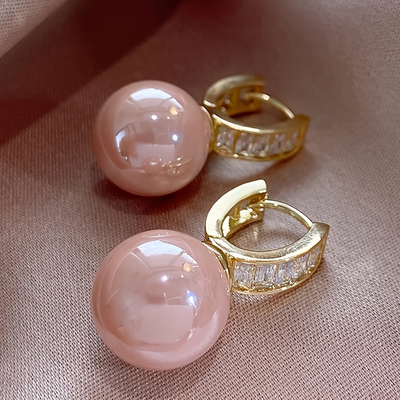 🌸 Blush Elegance Hoop Earrings – Pink Imitation Pearl Zinc Alloy Jewelry ✨