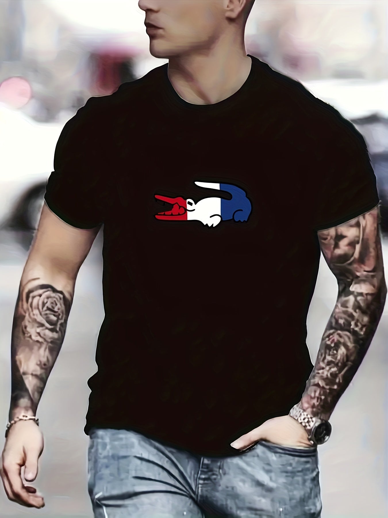 🐊 Red, White, and Blue Crocodile Graphic Print Men's T-Shirt 🇺🇸