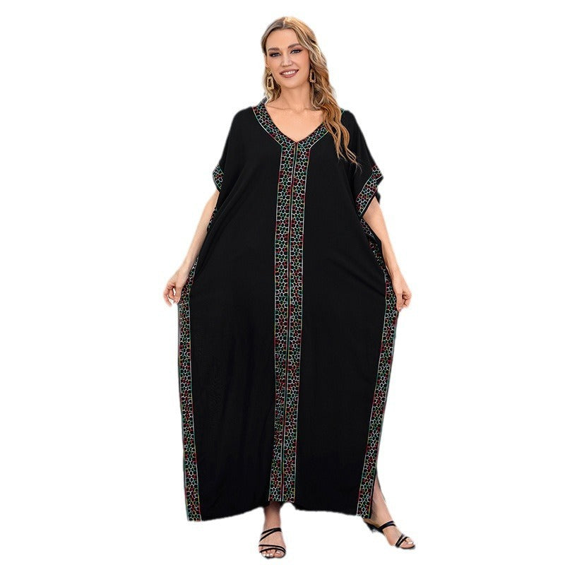 Rayon Embroidered Holiday Loose Plus Size Robe Dress