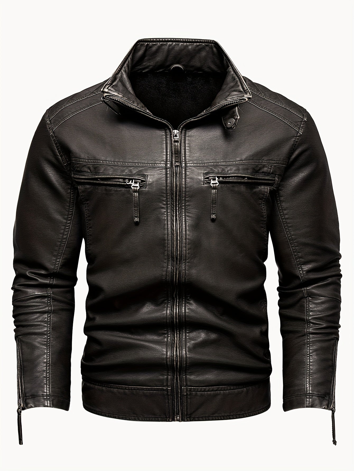 🧥 Men's Casual Retro PU Leather Jacket - Chic Stand Collar Zip-Up Biker Jacket 🏍️