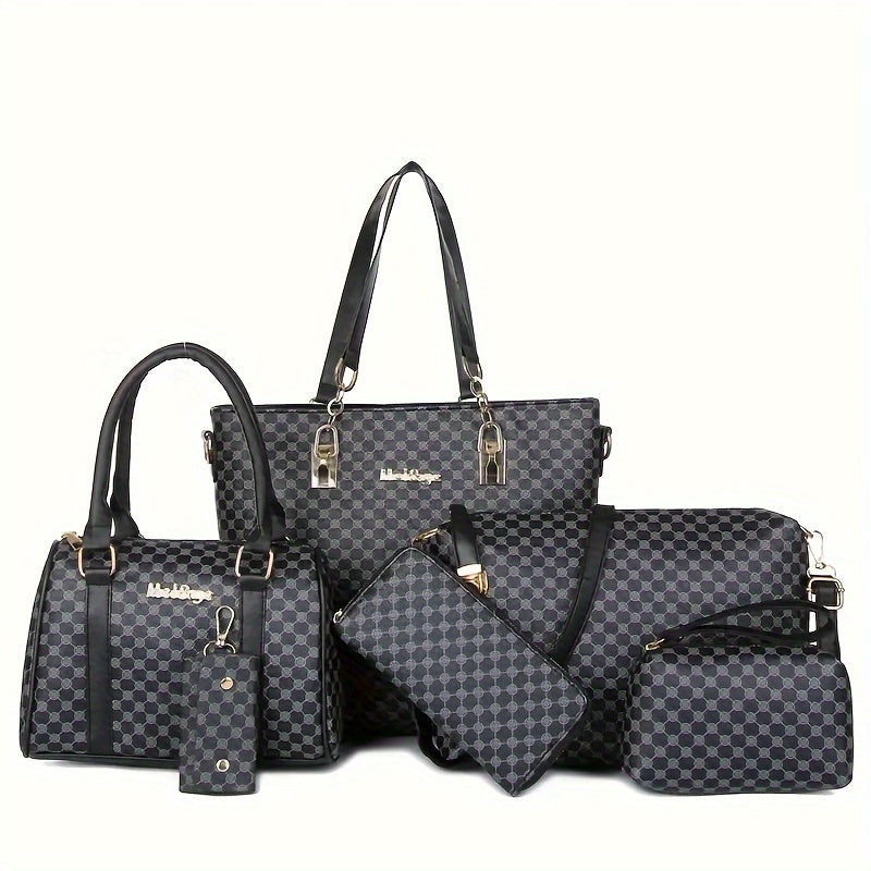 👜 6pcs/set Classic Plaid Pattern Hand Bag Set