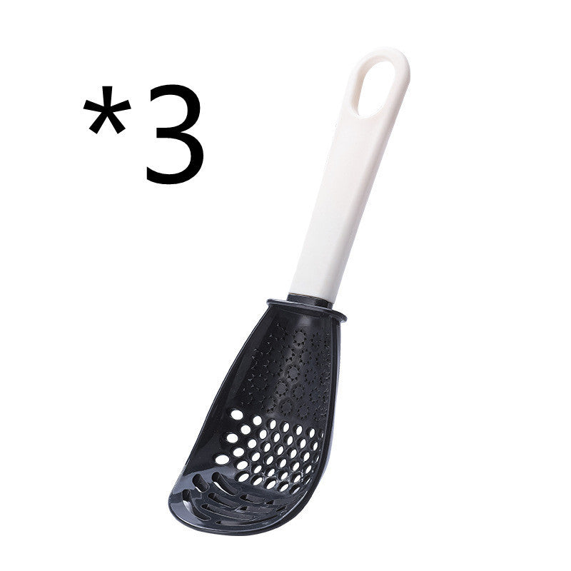 Grind & Drain Multifunctional Kitchen Tool: All-in-One Colander, Grinder, and Draining Spoon