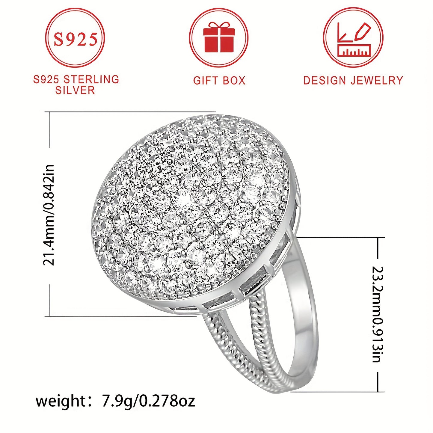 💎 Radiant Elegance 925 Sterling Silver Ring – Luxurious Cubic Zirconia Band ✨