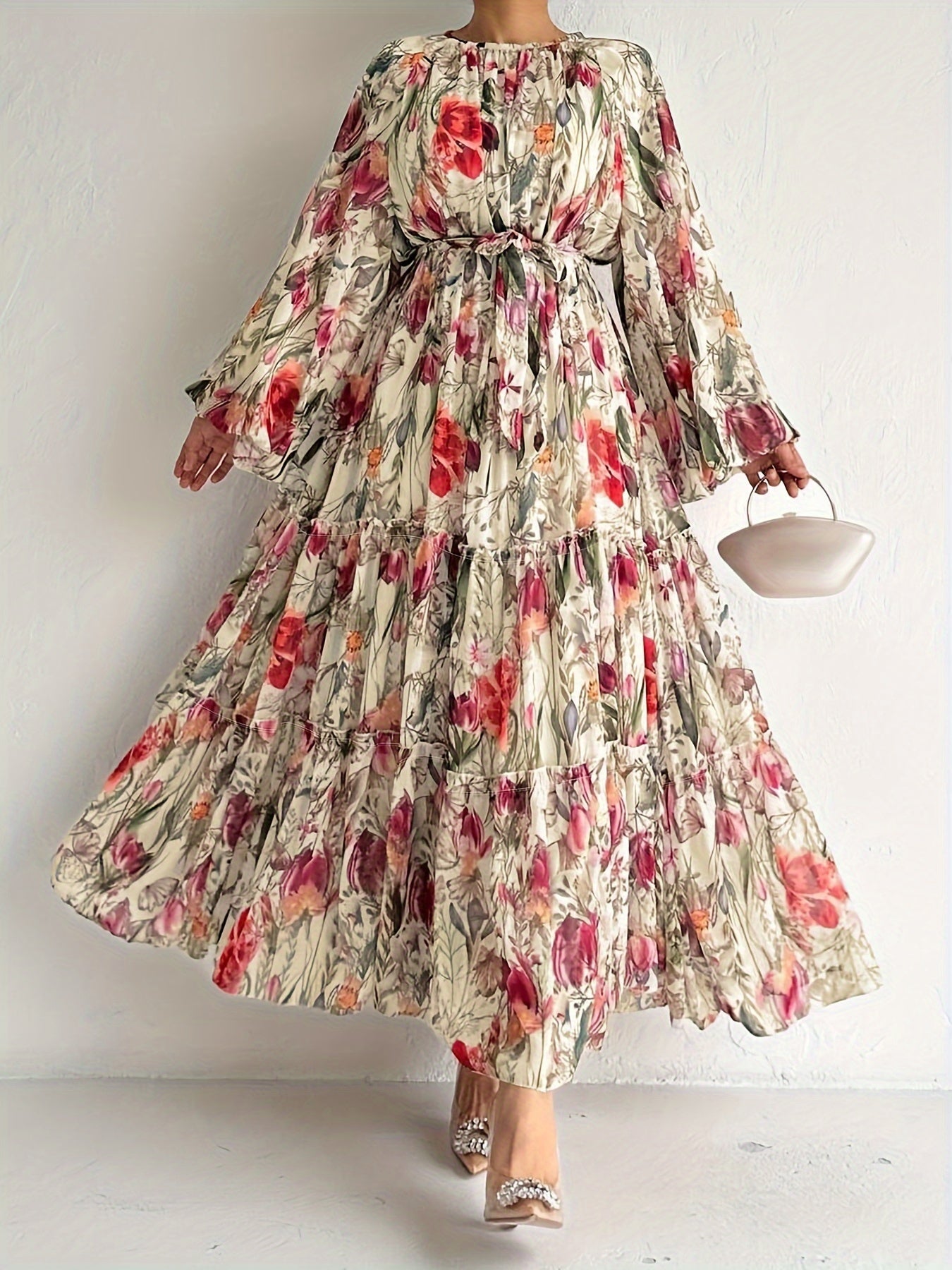 Floral Print Crew Neck Dress