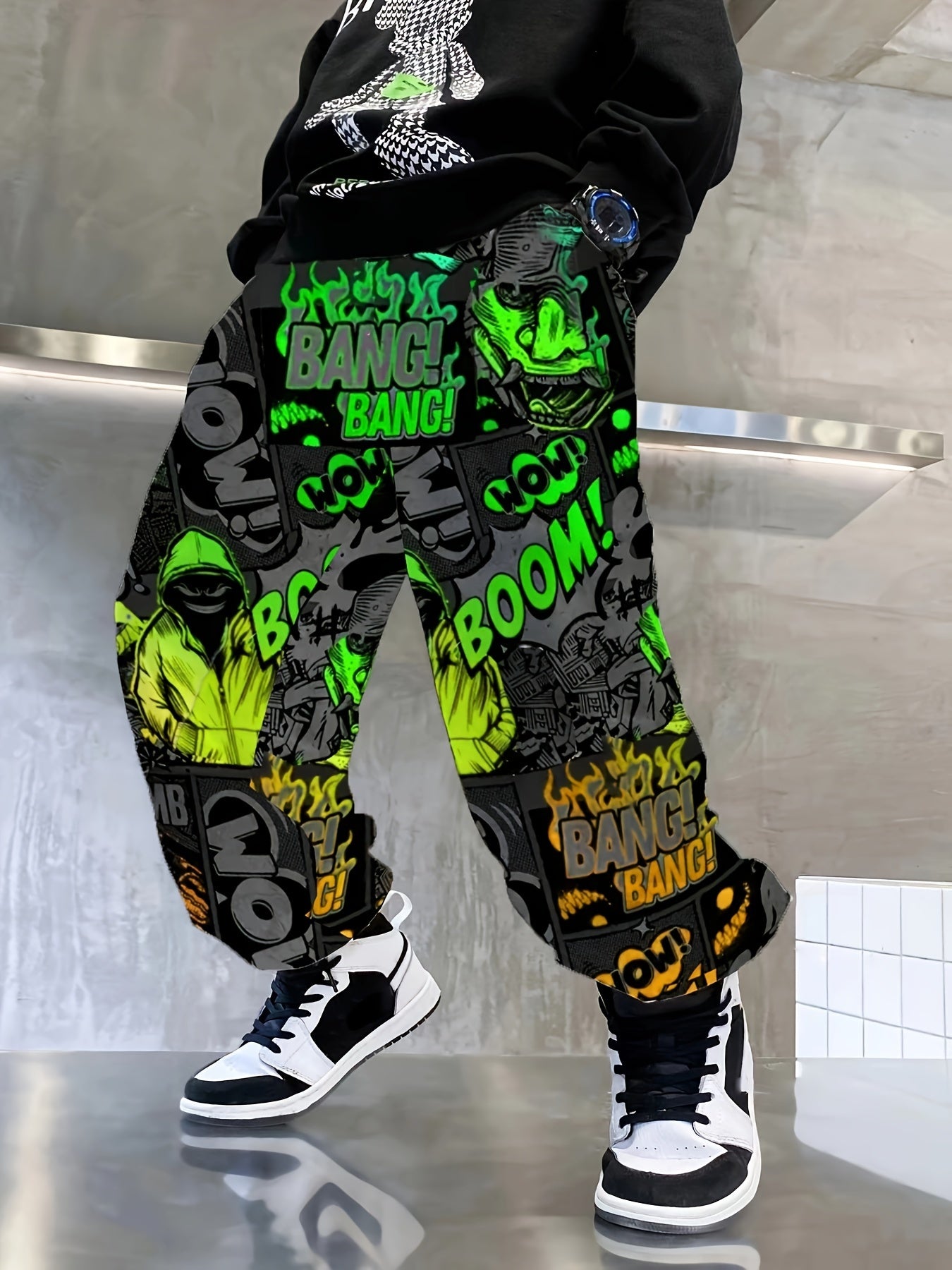 🖌️ Boys Casual Joggers - Elastic Waist Pants with Letter Graffiti & Ink Splash