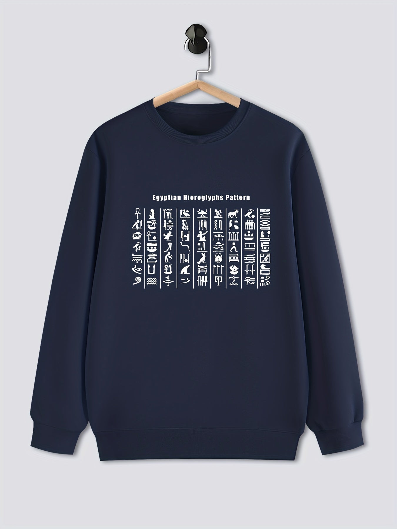 Egyptian Hieroglyphs Pattern Print Long Sleeve Crew Neck Sweatshirt 🌍