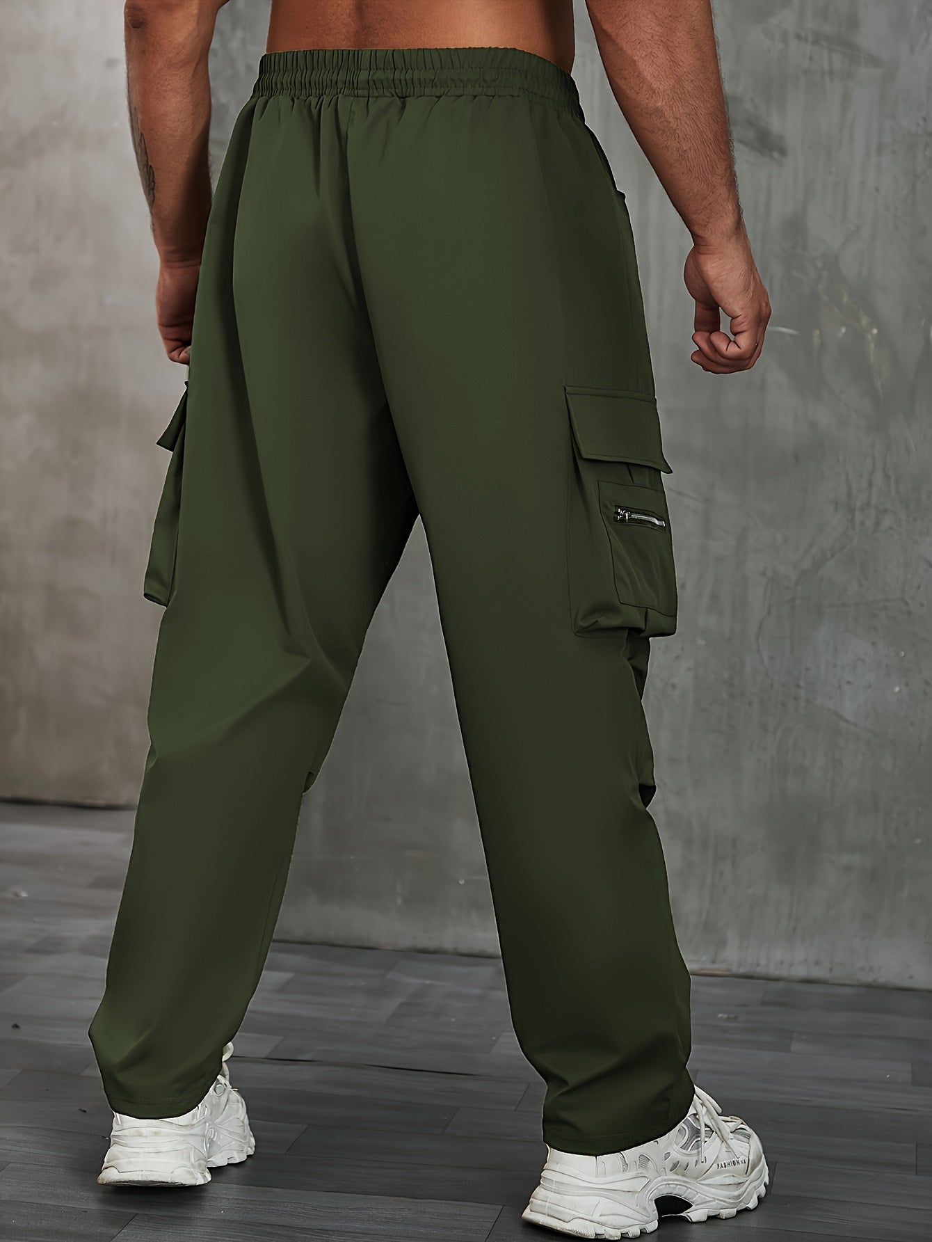 Adventure-Ready Plus Size Solid Cargo Pants for Men 🏞️💪