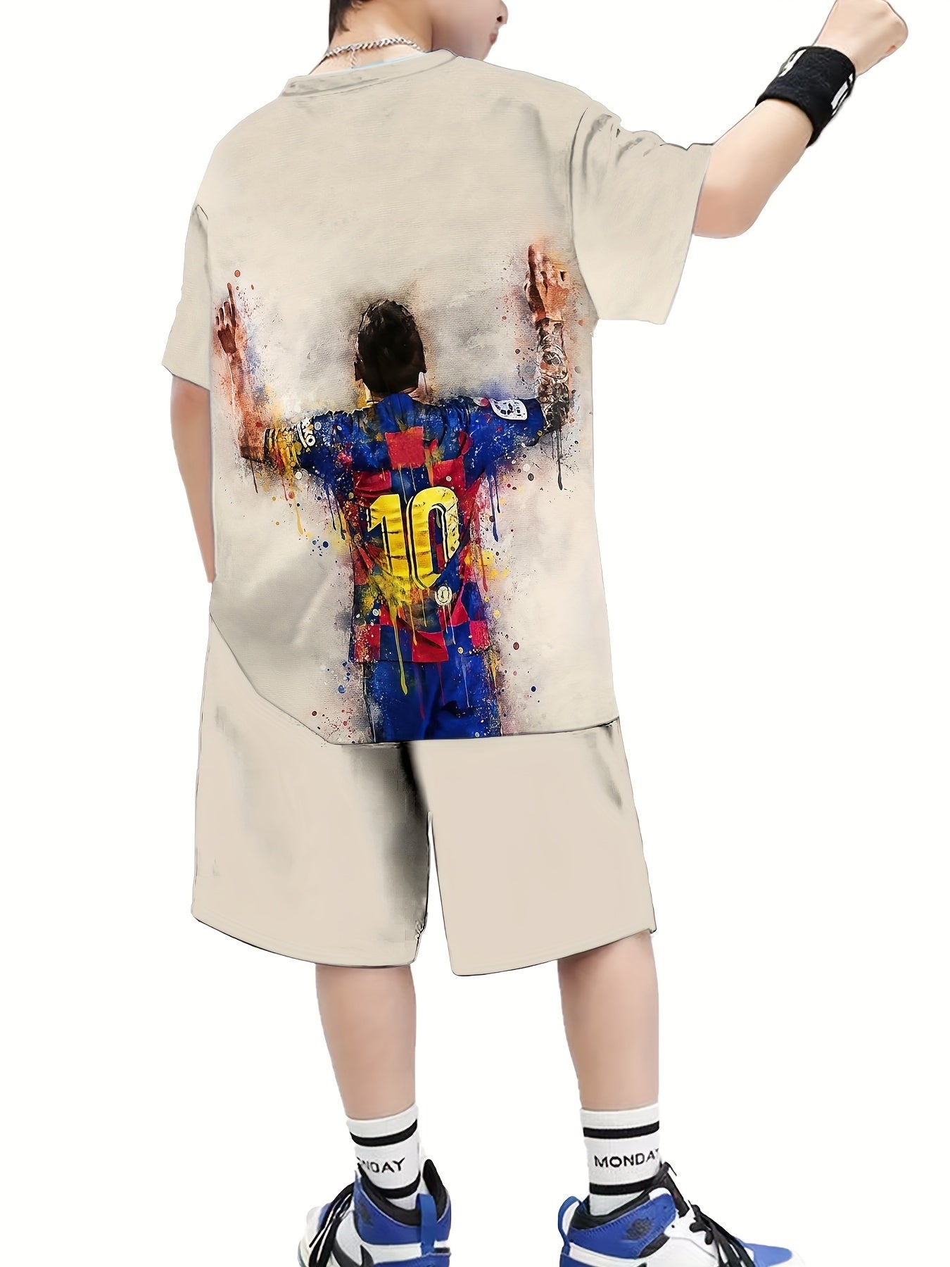 ⚽ 2-Piece Boy’s Soccer Portrait T-Shirt & Shorts Co-ord Set – Casual & Comfy Summer Outfit 🌟