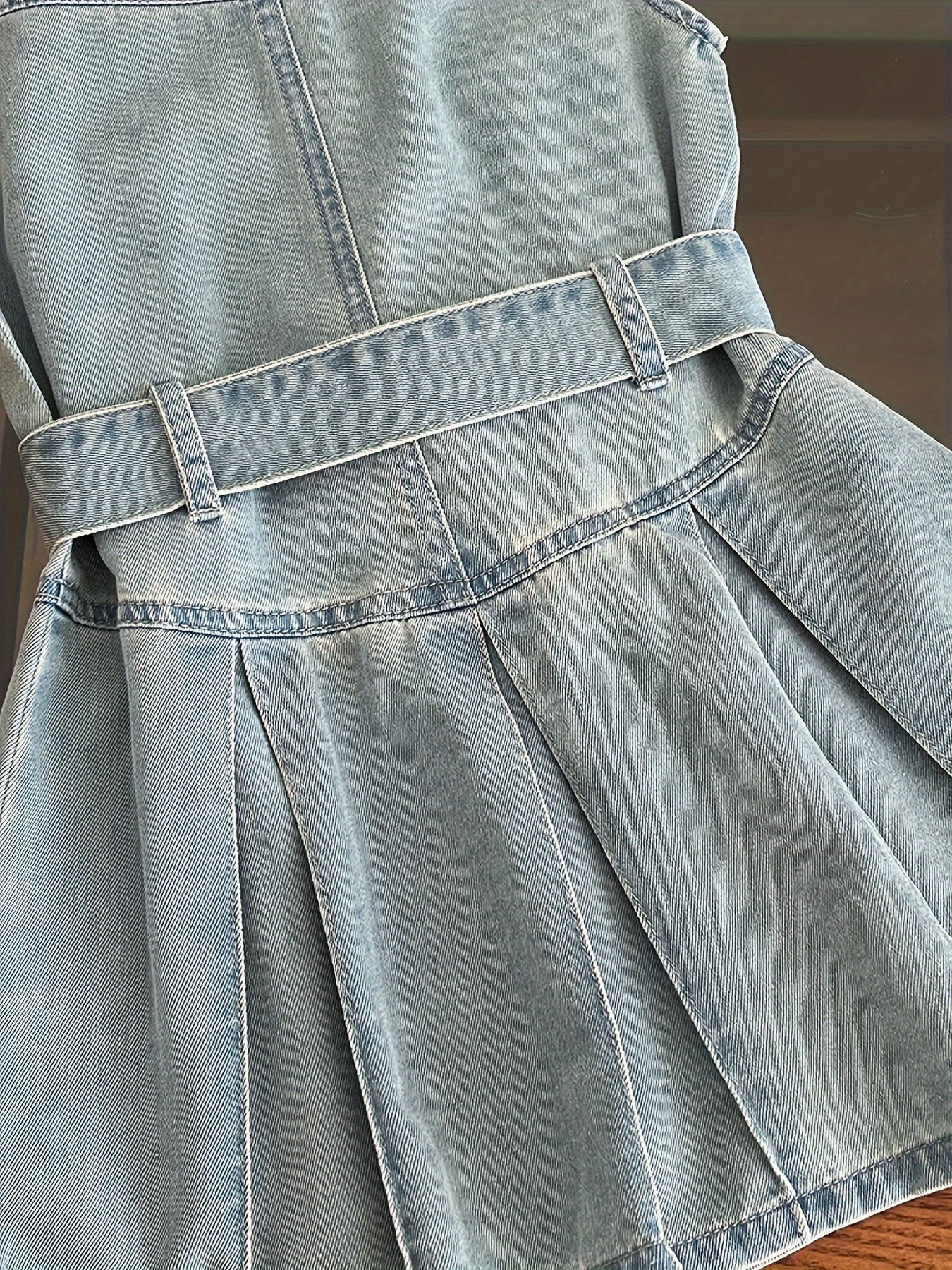 Girls Lapel Sleeve Denim Dress 👗