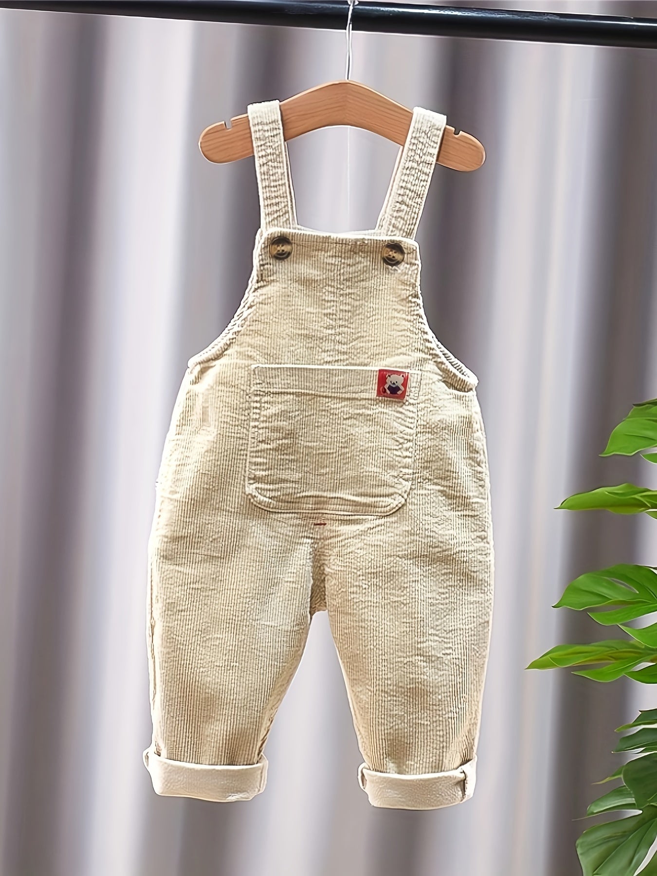 🐻 Adorable Baby's Corduroy Overalls: Cartoon Bear Patched Trousers 👶