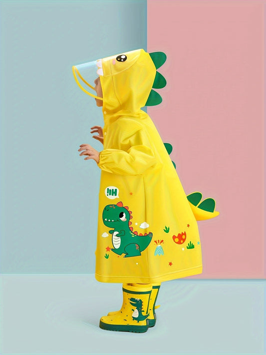 🦕 Boys & Girls Casual Cartoon Dinosaur Print Waterproof Hooded Raincoat 🌧️