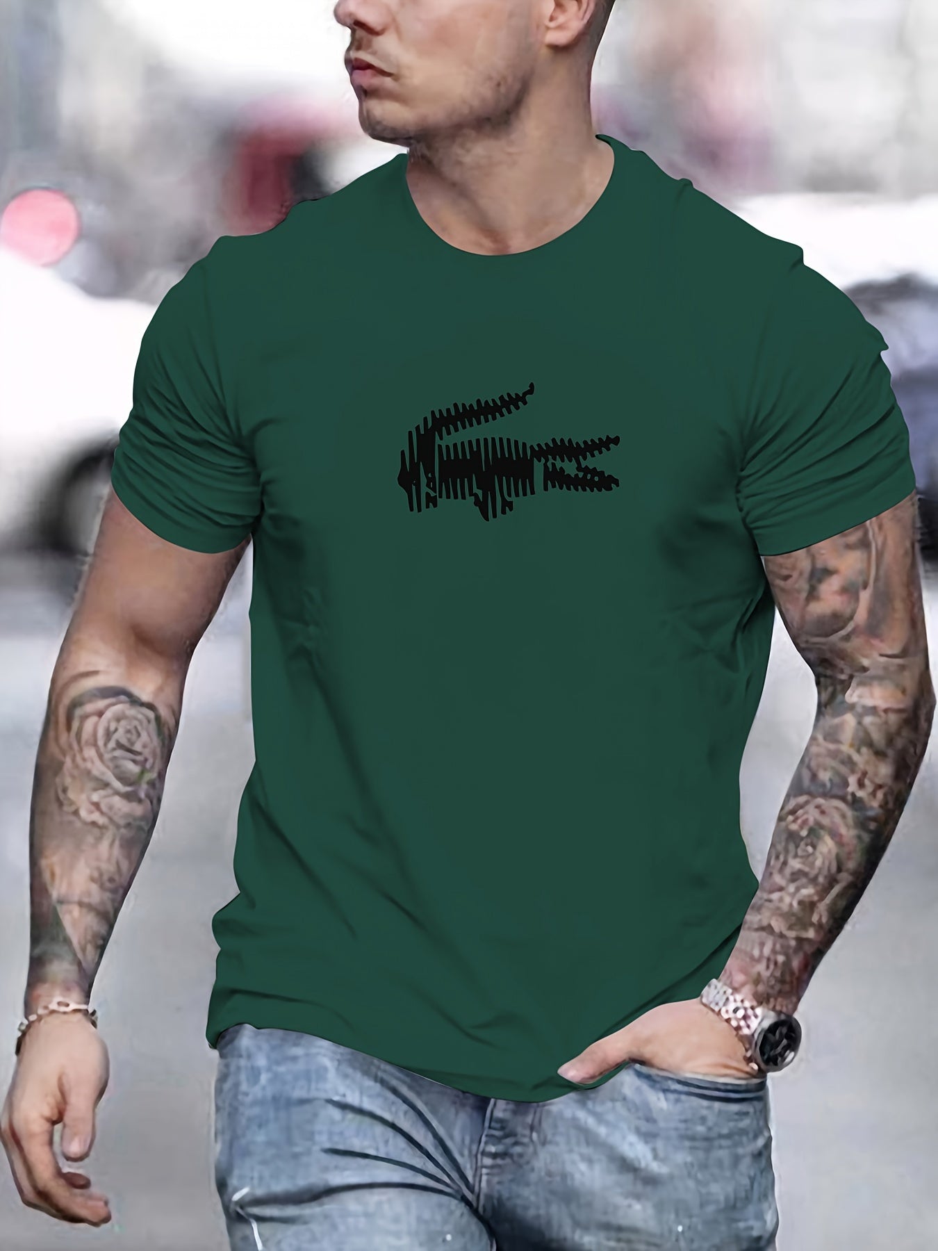 🐊 Men's Fashion T-Shirt with Crocodile Pattern 🌟