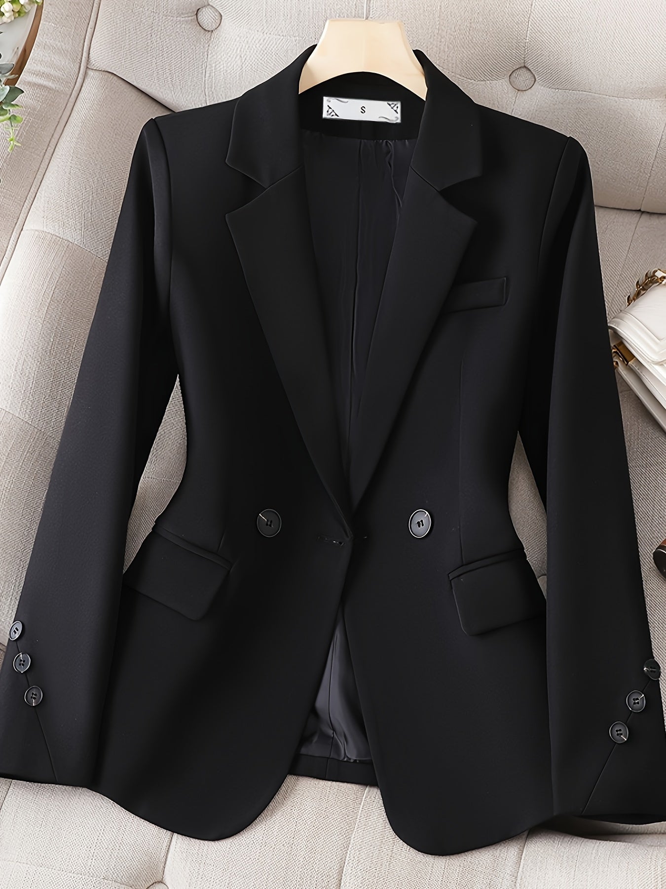 💼 Notched Collar Button Front Blazer - Elegant Long Sleeve Blazer For Office & Work 👗