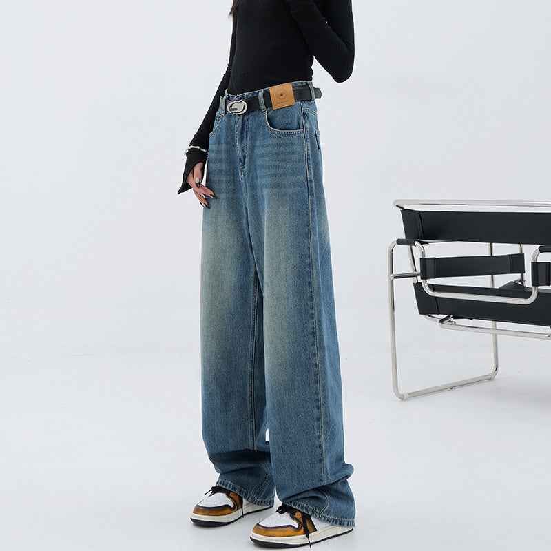 Blue Retro Straight Loose Jeans