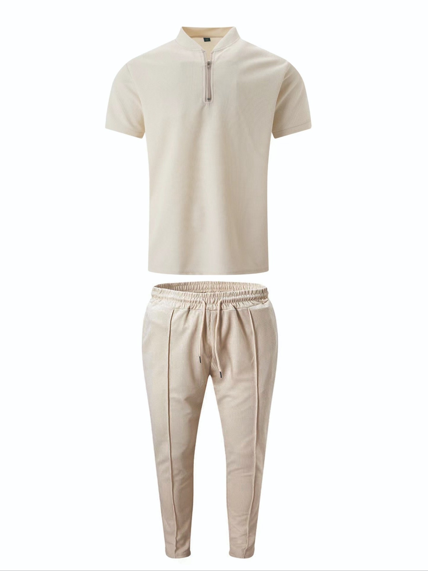 2-Piece Casual Zip-Collar T-Shirt & Long Pants Set