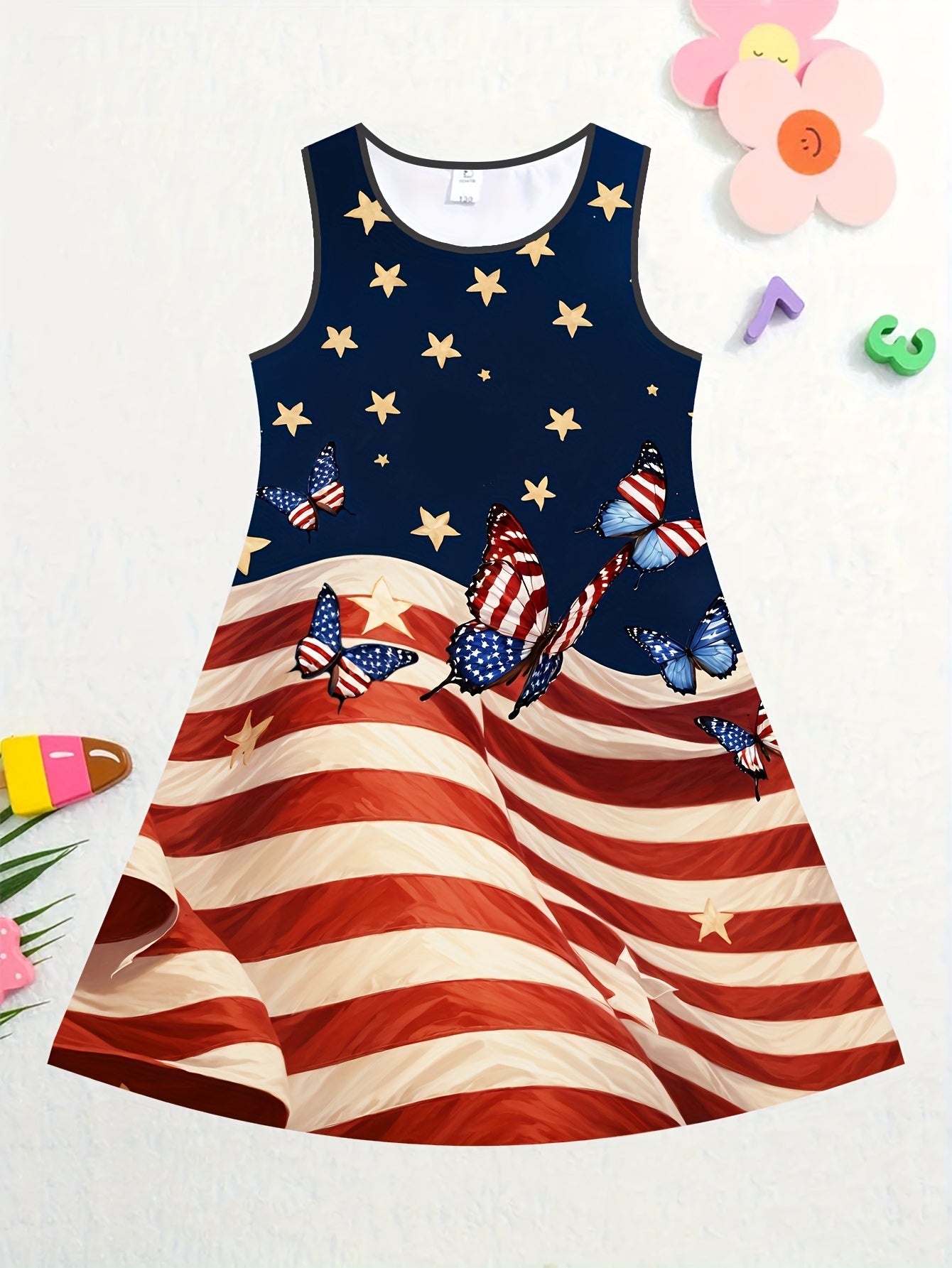 Stylish American Flag Butterfly Print Dress