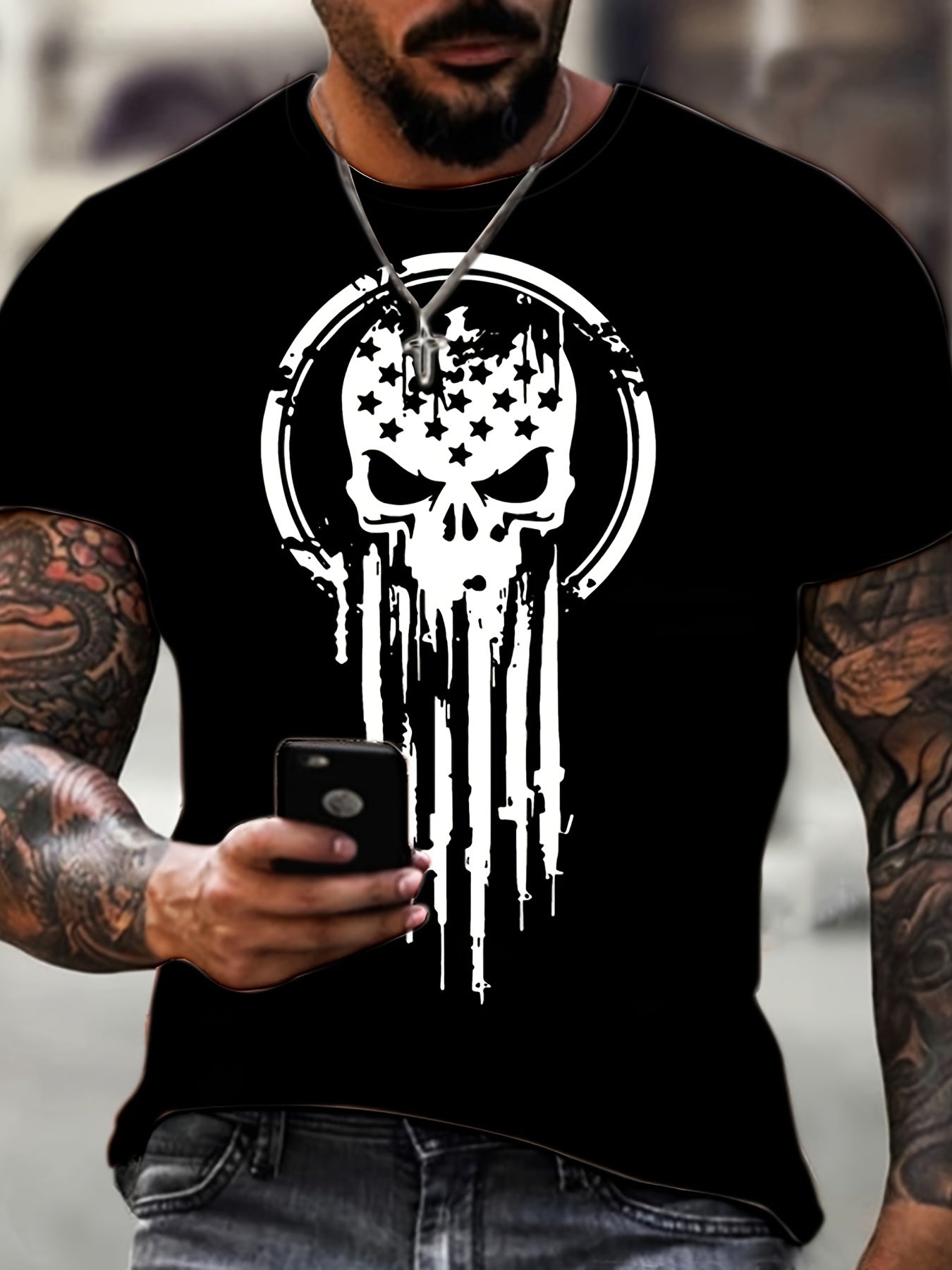 💀 Plus Size Men's Skull Graphic Print T-Shirt