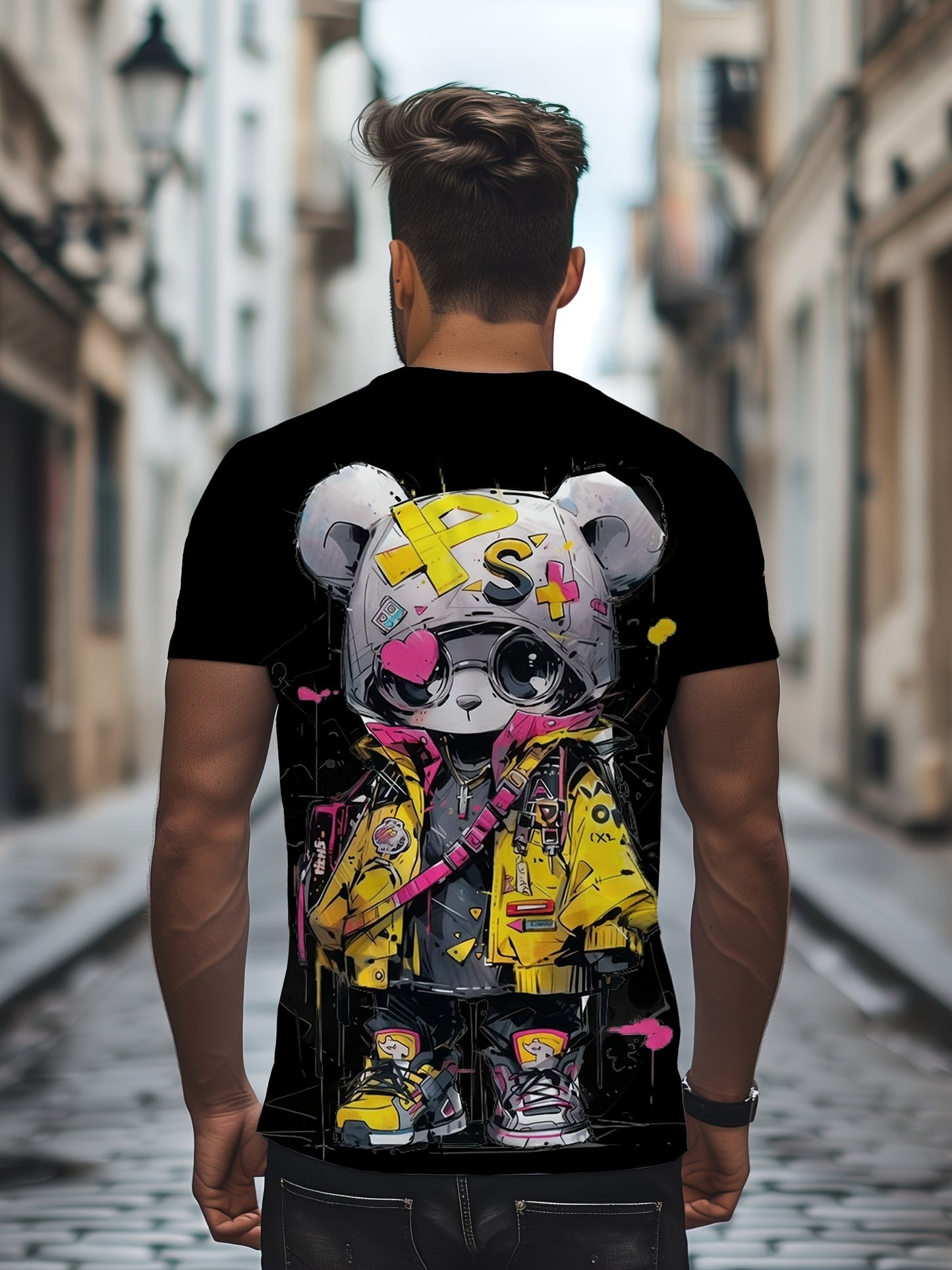 🐻 Summer Fashion Cool Bear Cartoon Print Crew Neck T-Shirt for Men