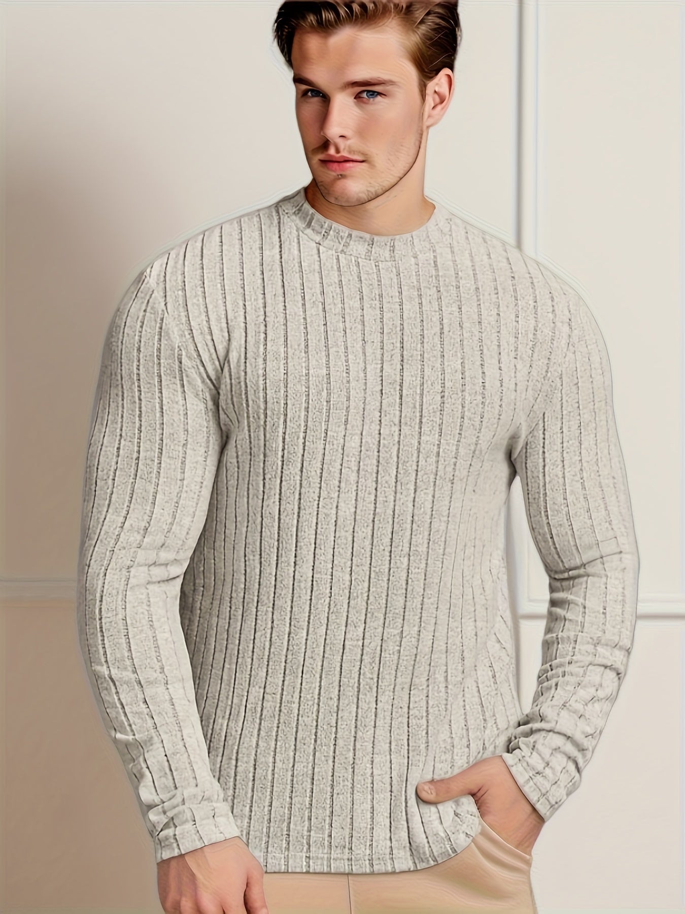 👕 Men's Solid Ribbed Crew Neck Long Sleeve Active T-Shirt 🌿