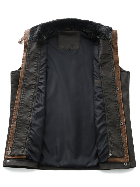 Versatile Plus Size Faux Leather Vest with Plush Collar 🧥✨