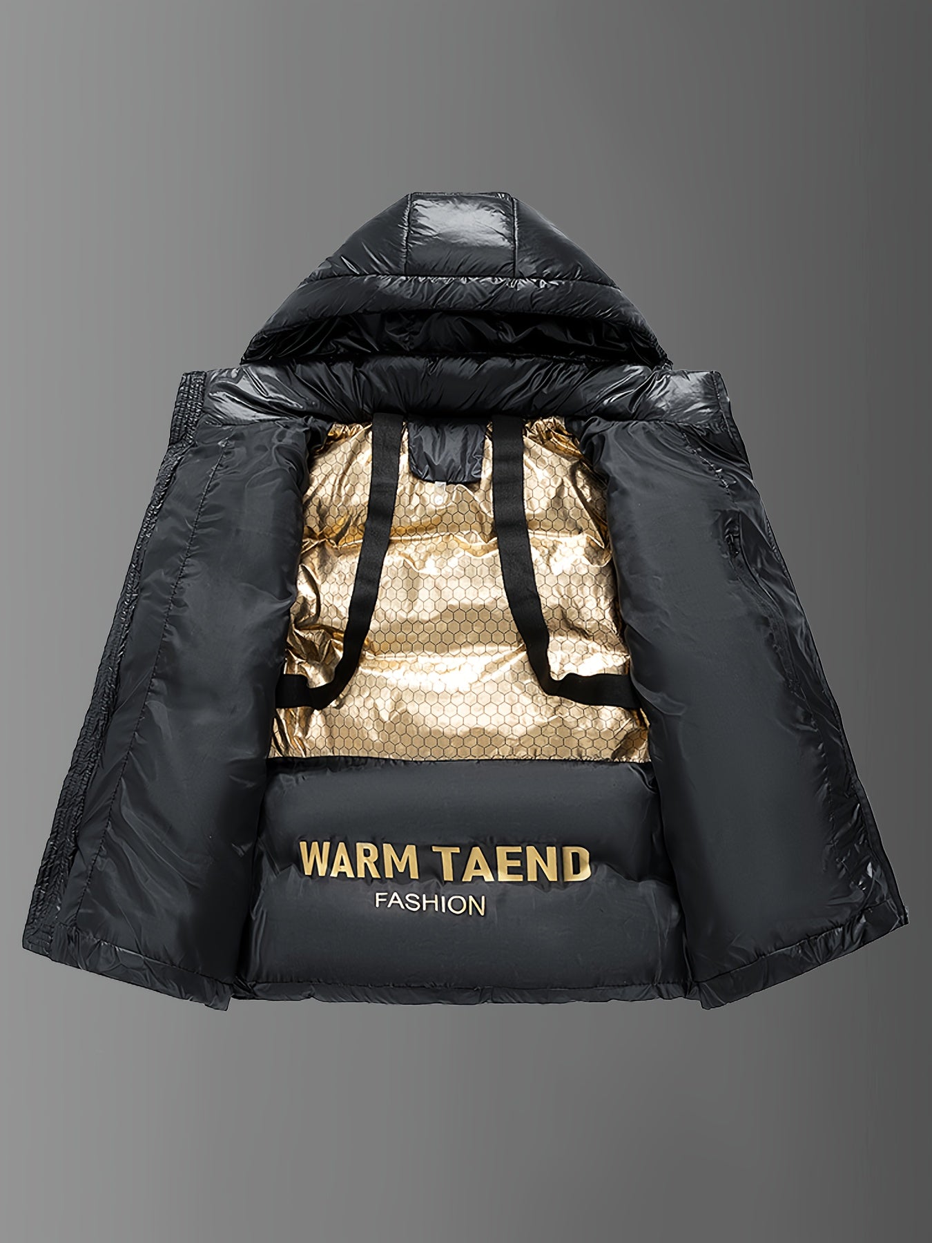 ❄️ Men's Solid Color Hooded Faux Down Jacket - Comfy Trendy Thickened Puffer Coat for Winter 🎁