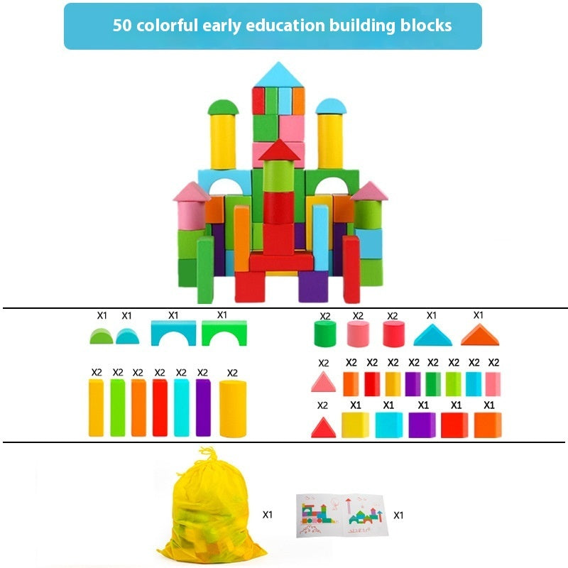 100 Colored Large Particle Building Blocks Children's Wooden Toys