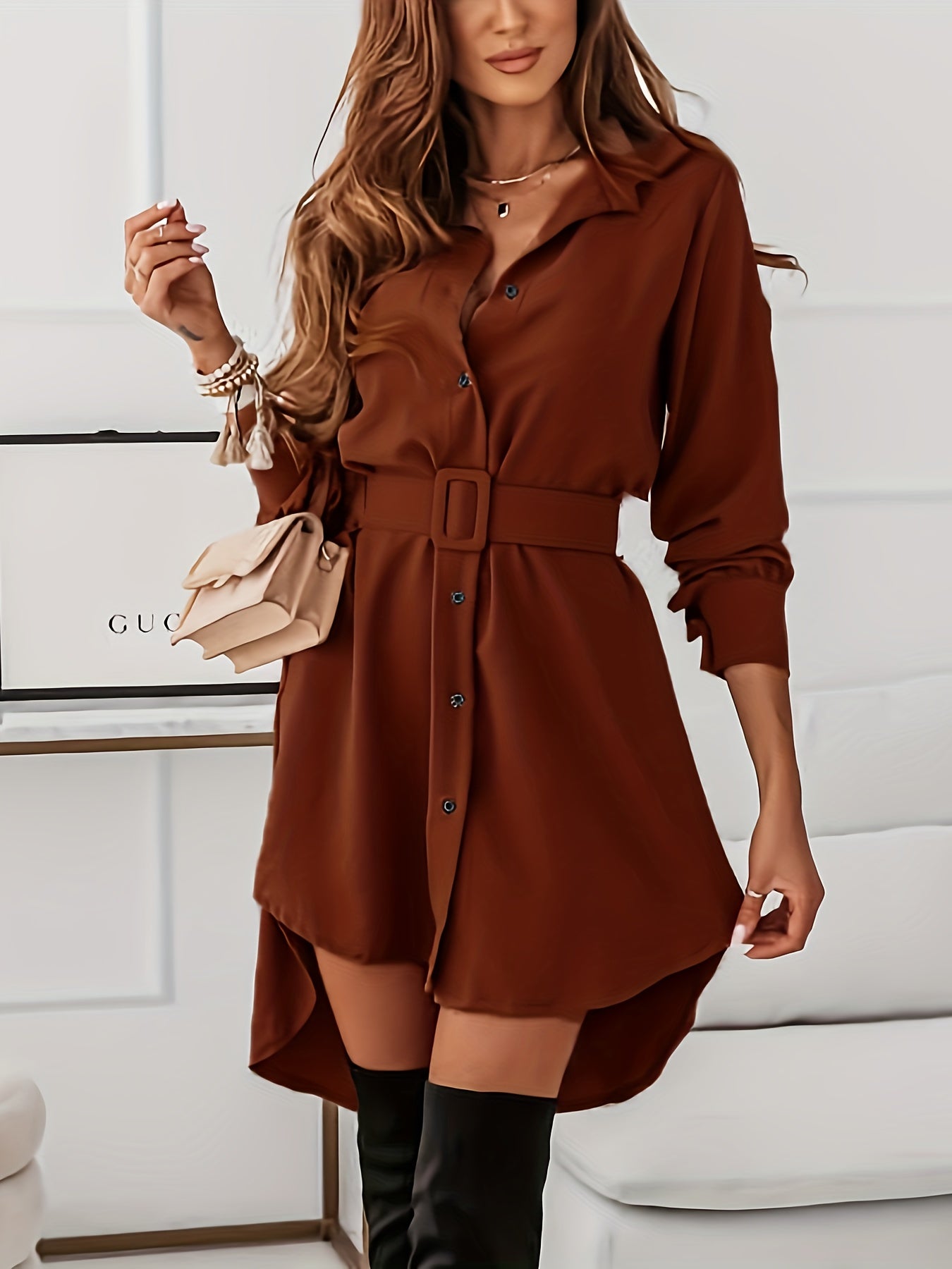 Elegant High-Low Belted Dress