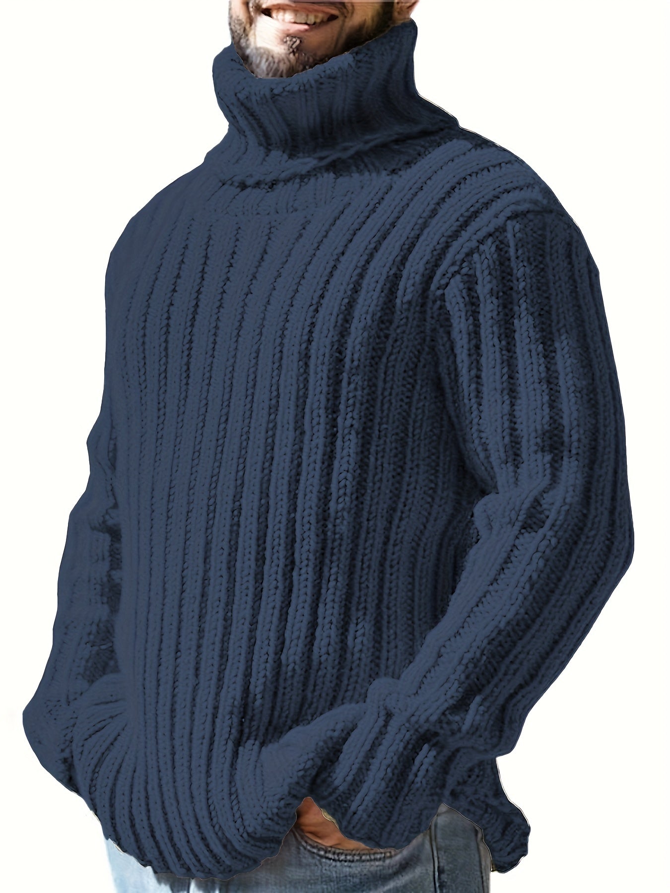 Stylish Plus Size Turtleneck Knit Sweater for Men 🧶✨