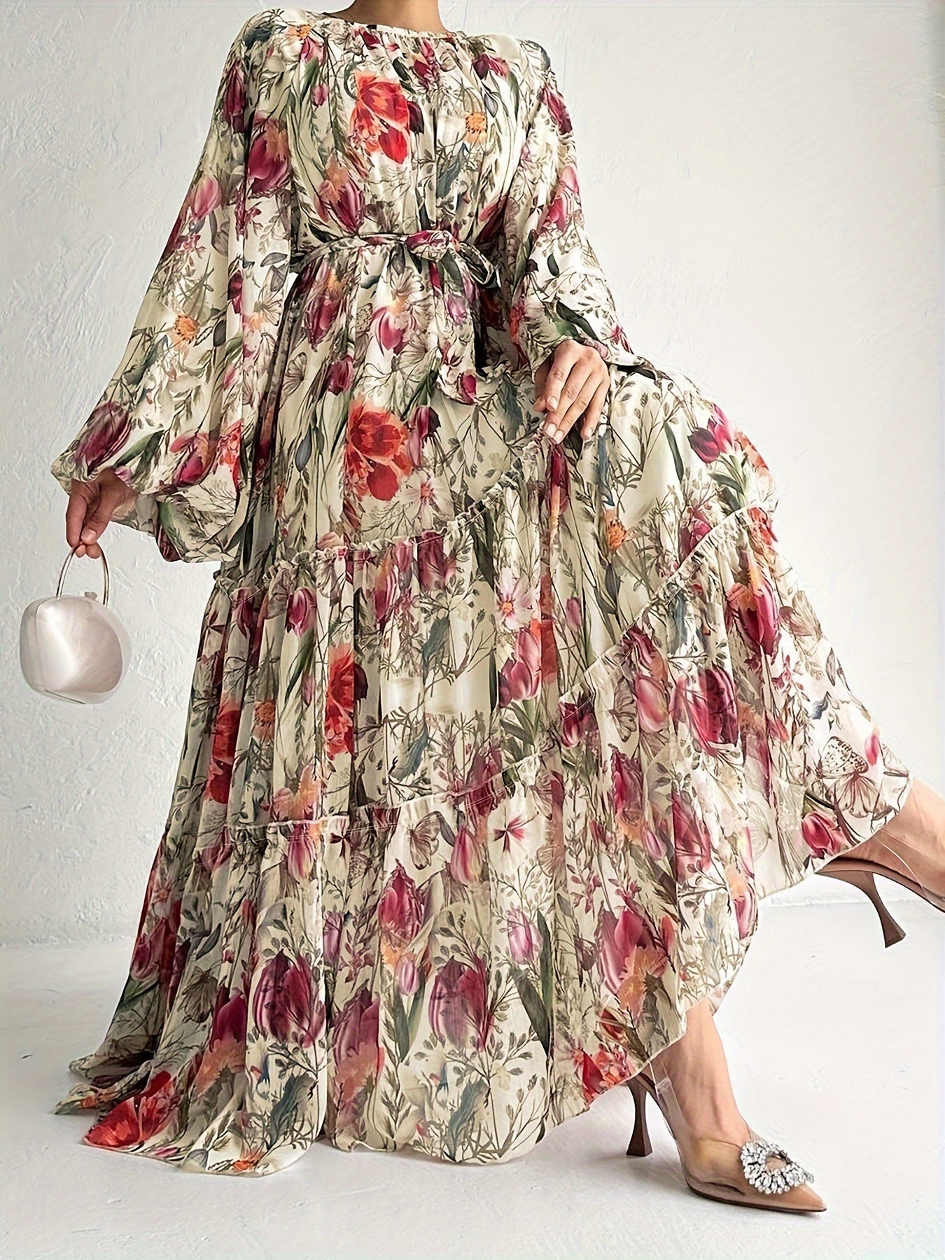 Floral Print Crew Neck Dress