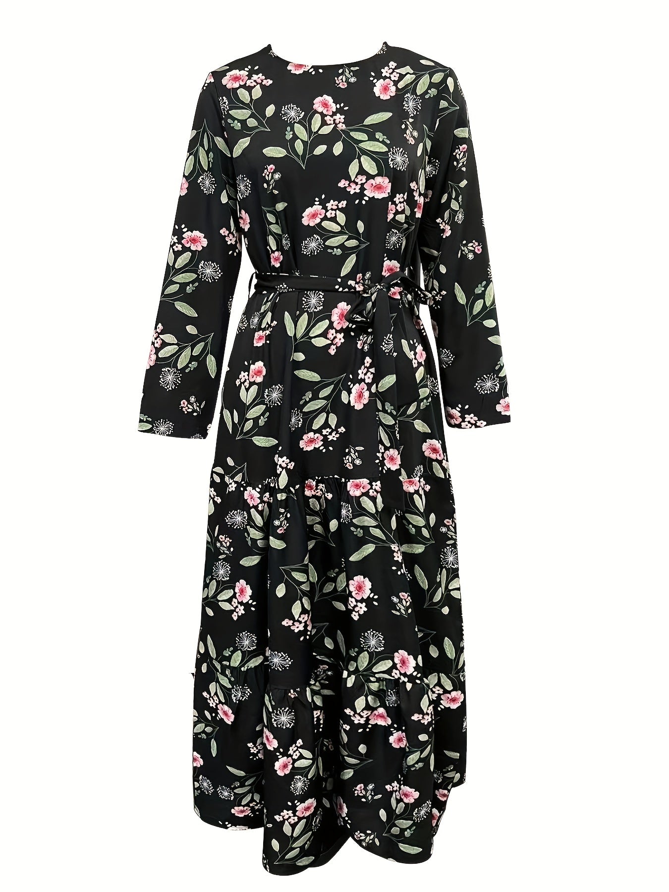 Floral Print Long Sleeve Kaftan Dress