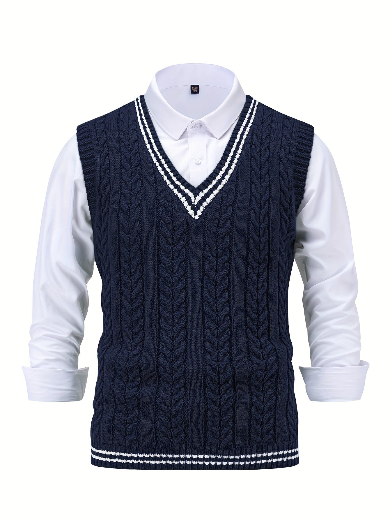 🧶 Men's Casual Knitted Sweater Vest with Color-Block Pattern 🍂