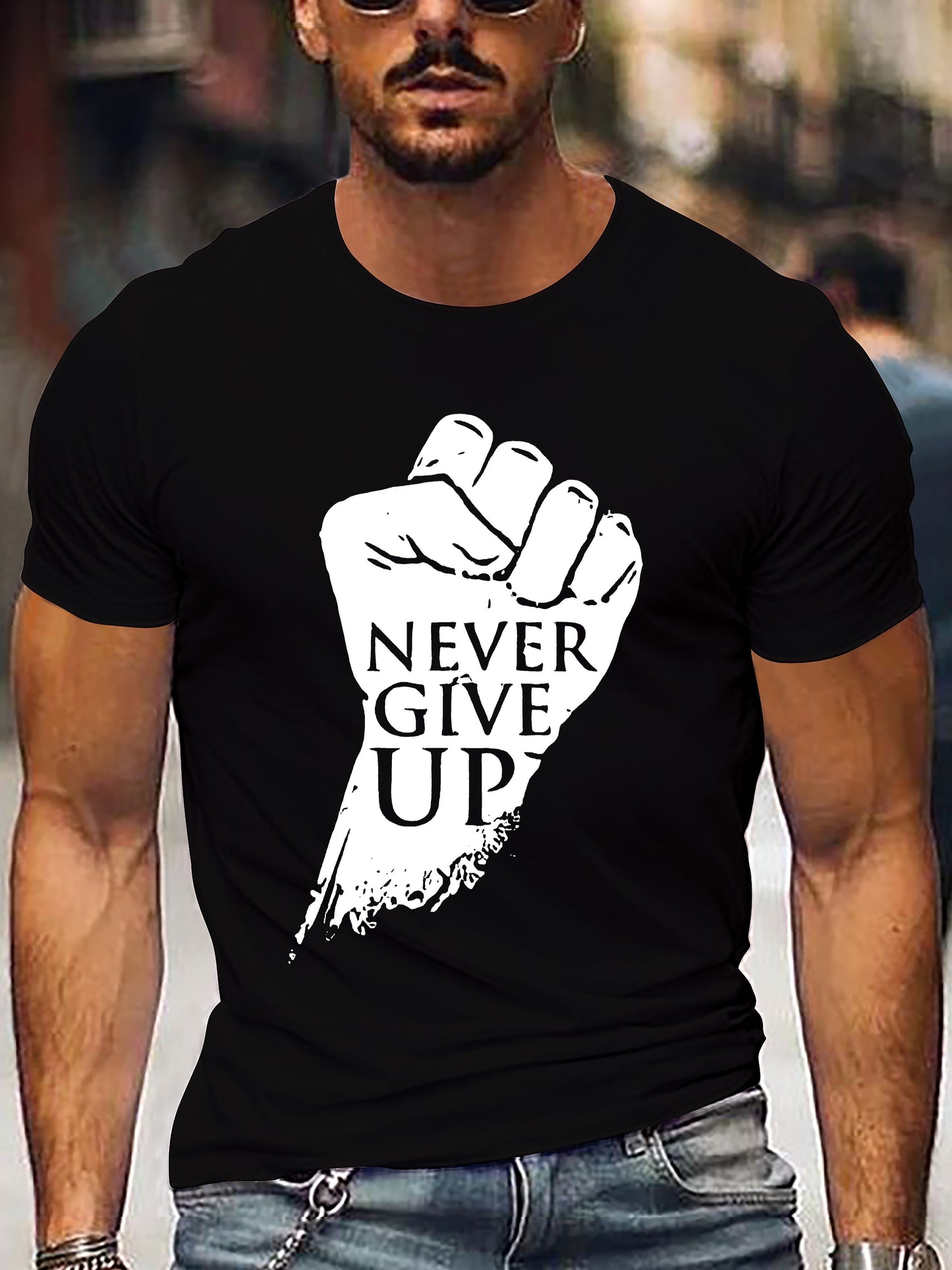 💪 Fist and Never Give Up Graphic Tee 👕