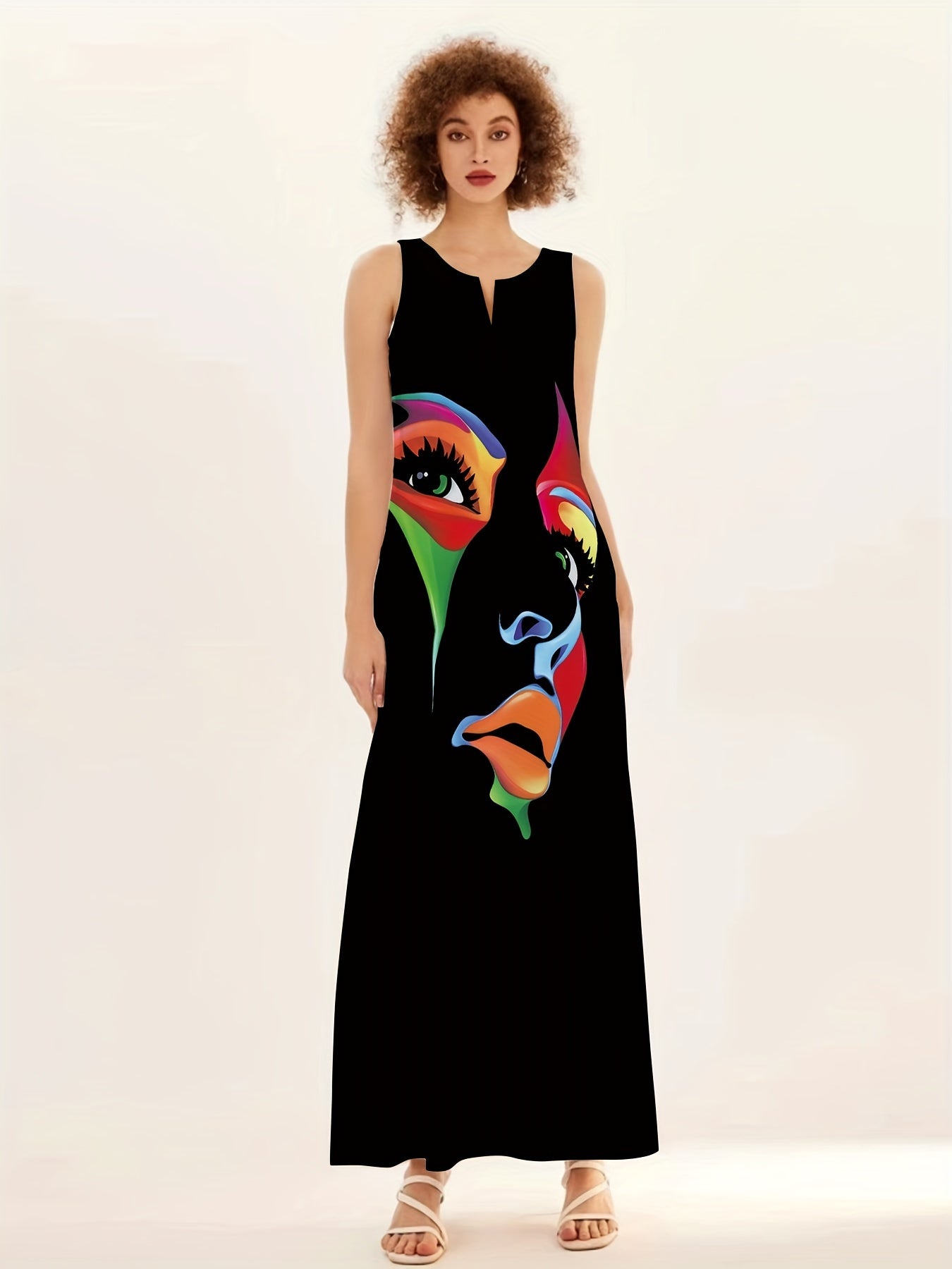 Abstract Face Print Maxi Dress