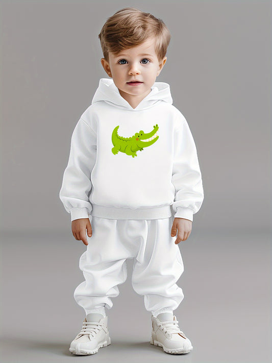 2pcs Boys' Crocodile Cartoon Print Hoodie & Casual Pants Set 🐊💚