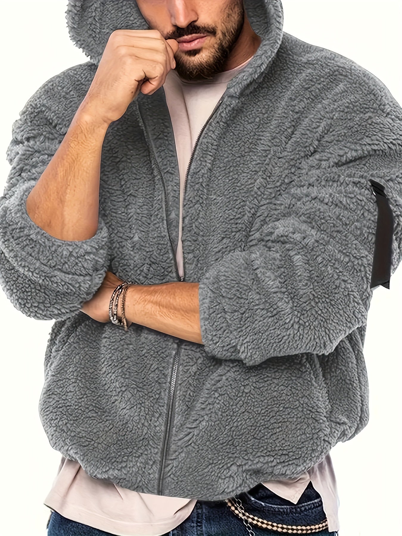 ❄️ Solid Fluffy Polar Fleece Hoodie Jacket for Men ❄️