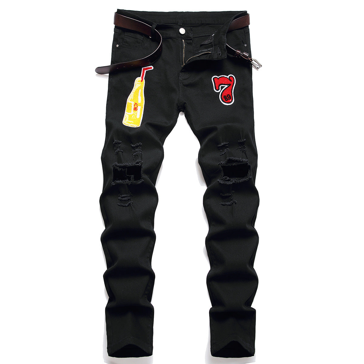 Men's Jeans Zhang Zai Pattern Micro-elastic Black Pants High Quality Fabric Slim-fitting Small Straight