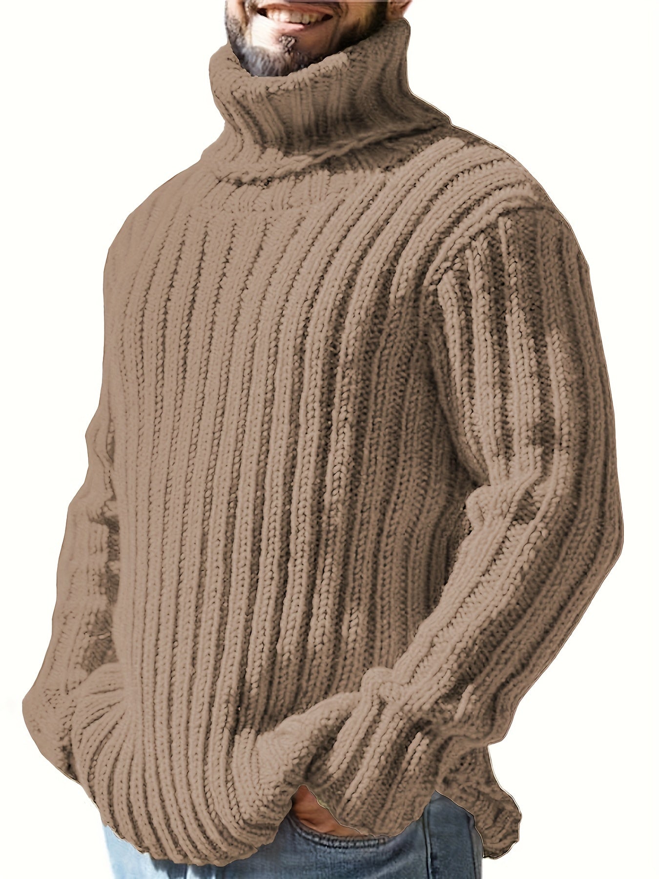 Stylish Plus Size Turtleneck Knit Sweater for Men 🧶✨