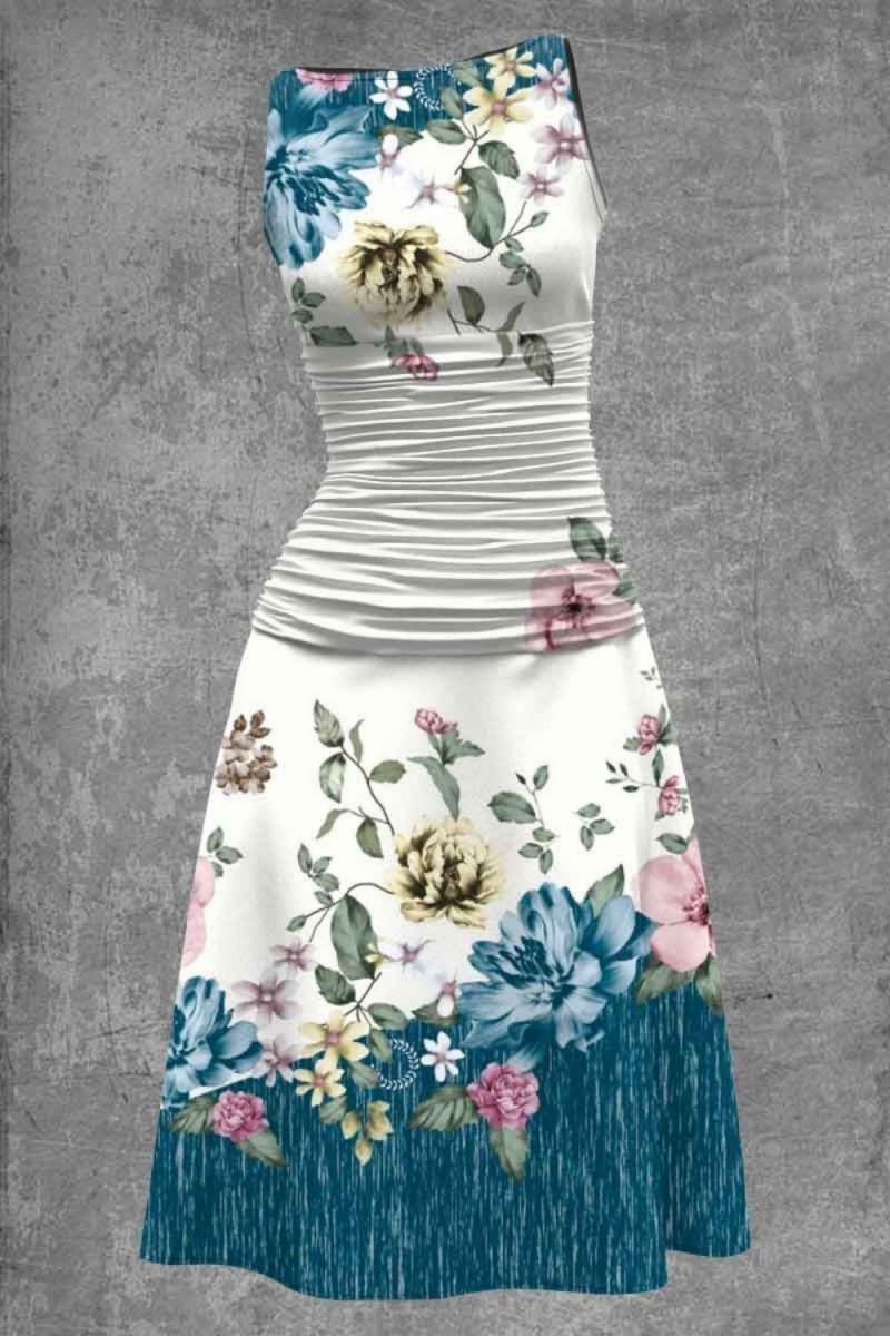 Floral Print Personalized Sleeveless Waist Dress