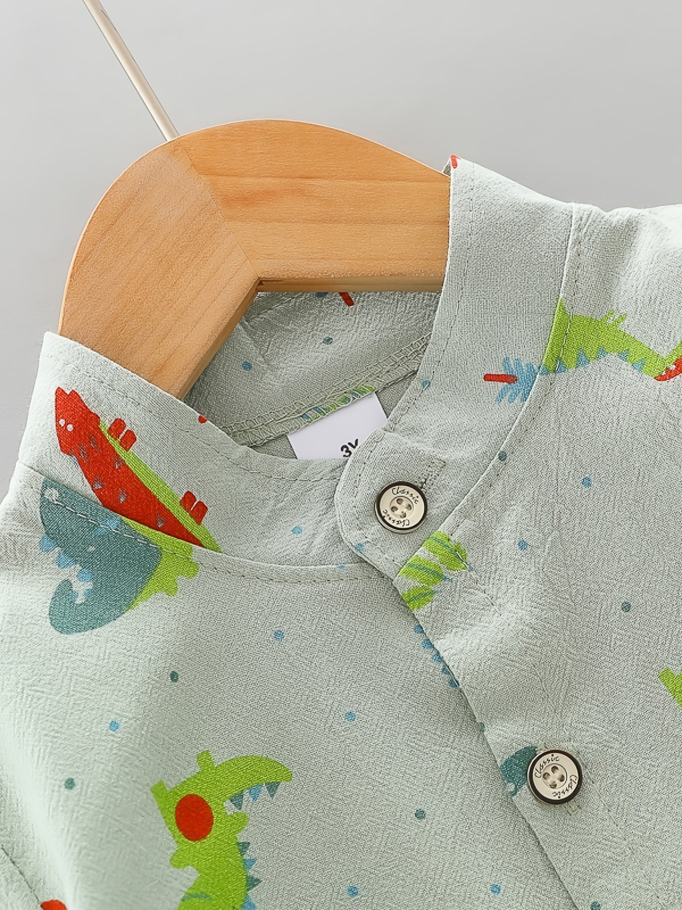 🦕 Baby Boys' Dinosaur Print Button Shirt & Elastic Waist Shorts Set – Adorable Summer Outfit 👶