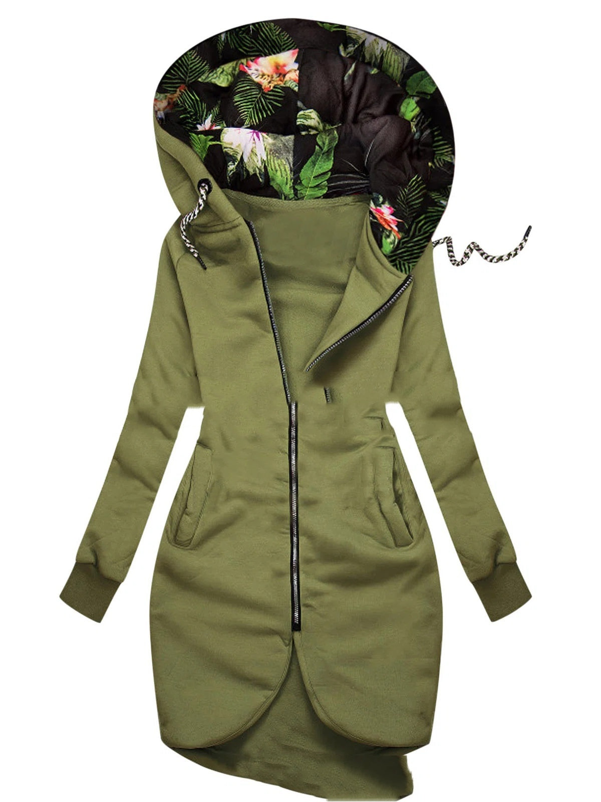 Autumn And Winter New Solid Color Stitching Drawstring Hooded Slim Fit Slimming Casual Coat