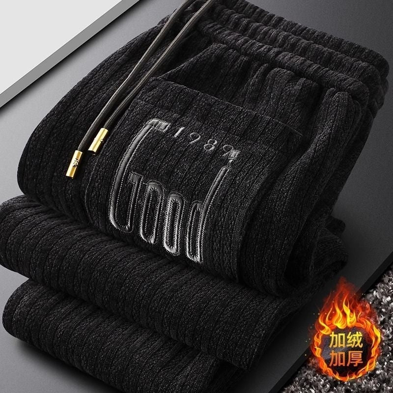 Black With Extra Lining Men's Sports Corduroy Autumn And Winter Chenille Sweatpants