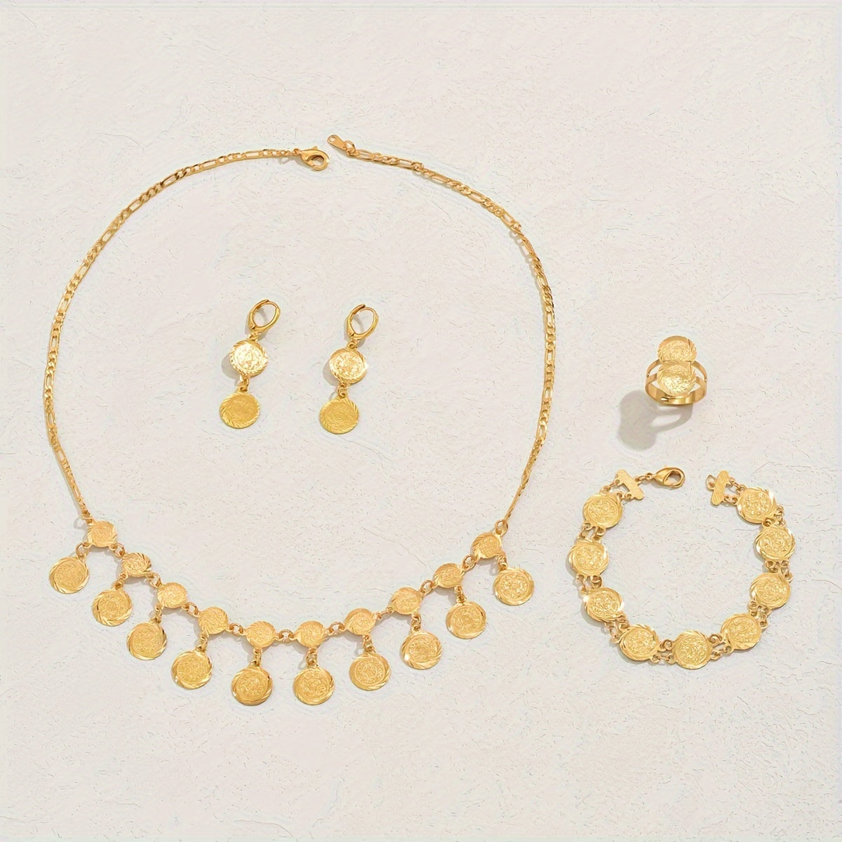 18K Gold Plated Retro Coin Design Wedding Jewelry Set 💍✨