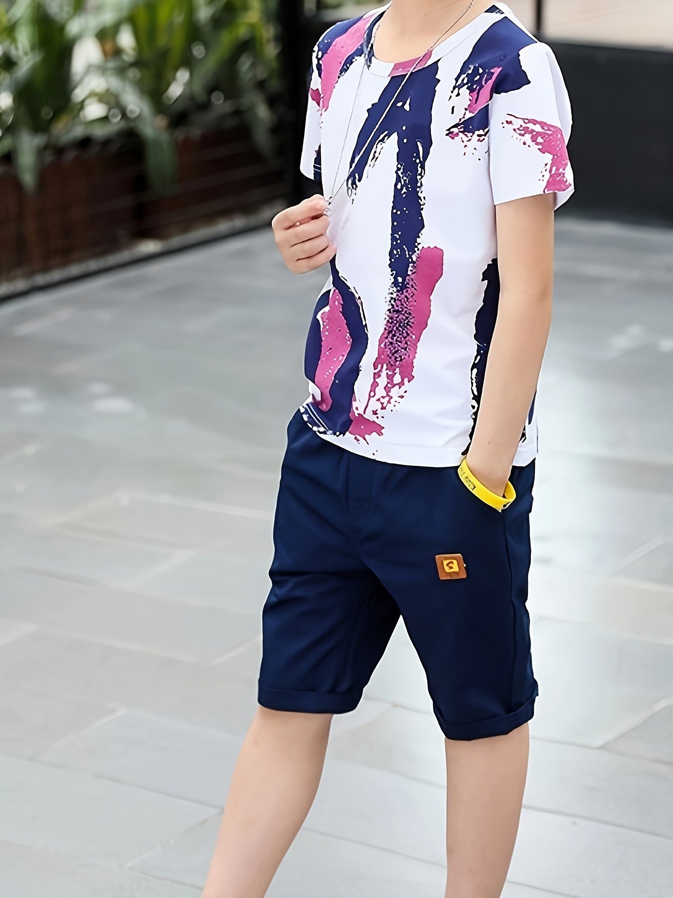 🌟 Boys' 2-Piece Letter Graphic T-Shirt & Solid Shorts Set – Comfy Summer Essentials 👕