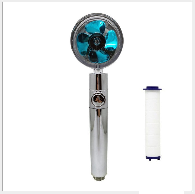 Turbo Flow Propeller Shower Head: High-Pressure Handheld Nozzle with Stop Button and Cotton Filter