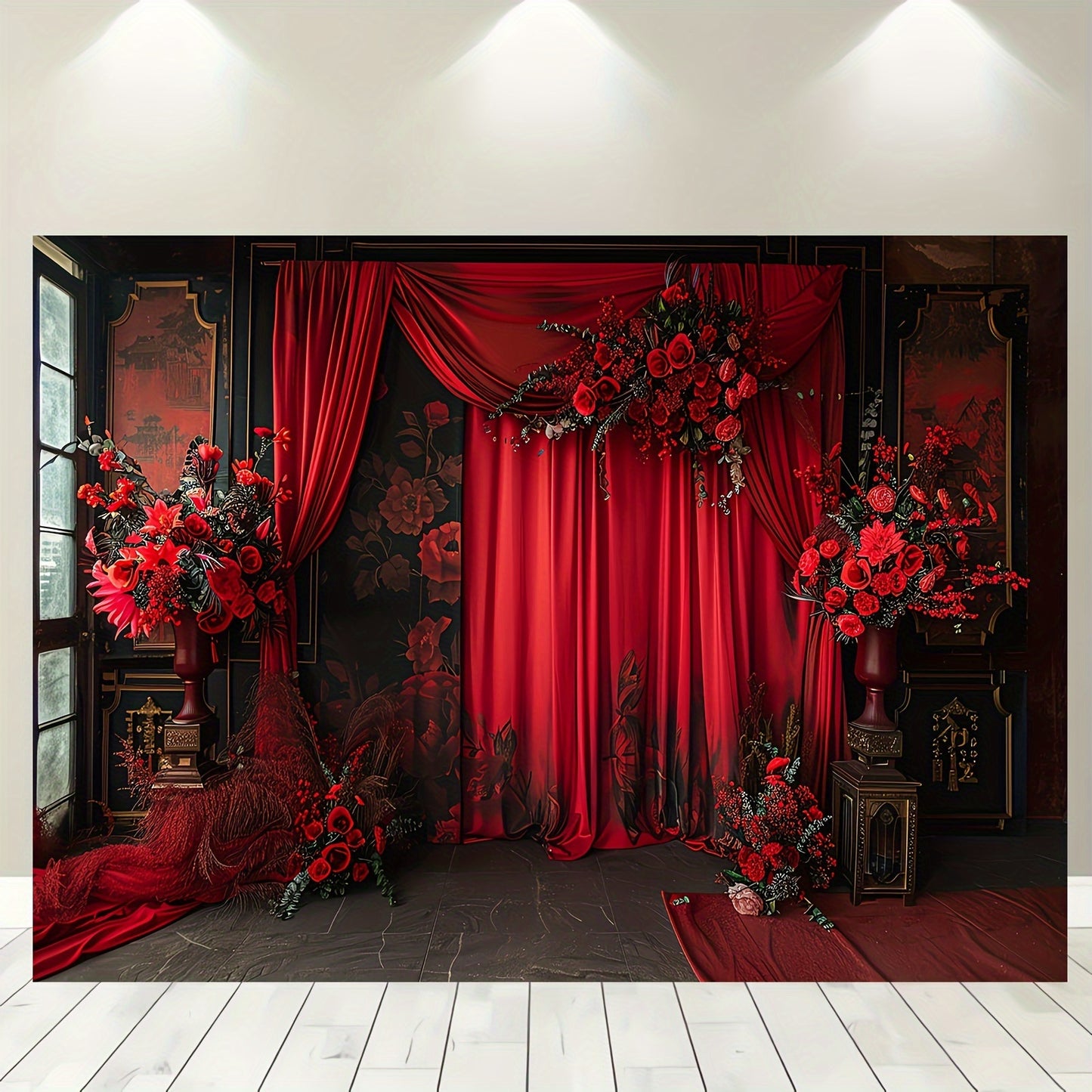 🌟 Red Elegance: Chinese Wedding Curtain Backdrop 🎊