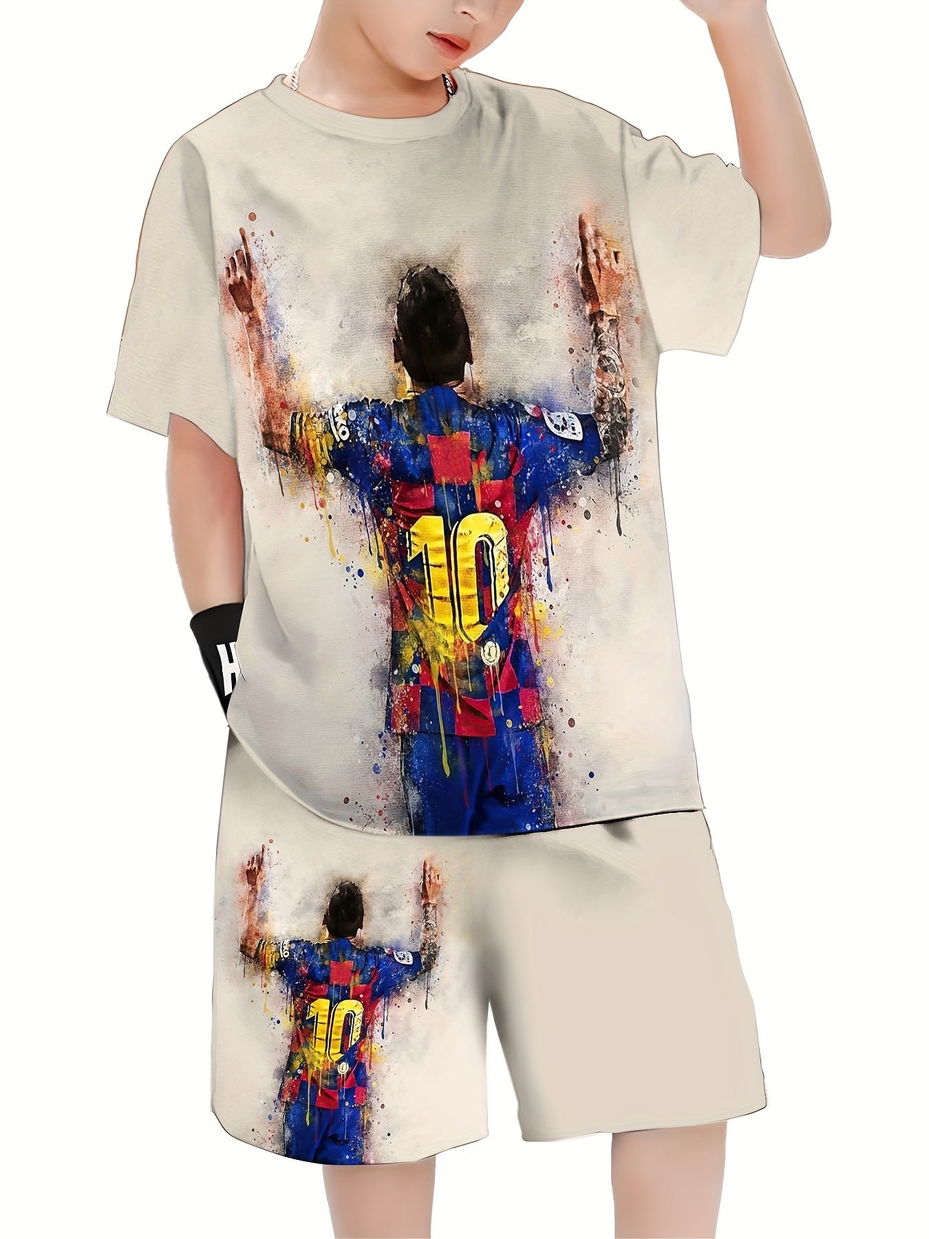 ⚽ 2-Piece Boy’s Soccer Portrait T-Shirt & Shorts Co-ord Set – Casual & Comfy Summer Outfit 🌟