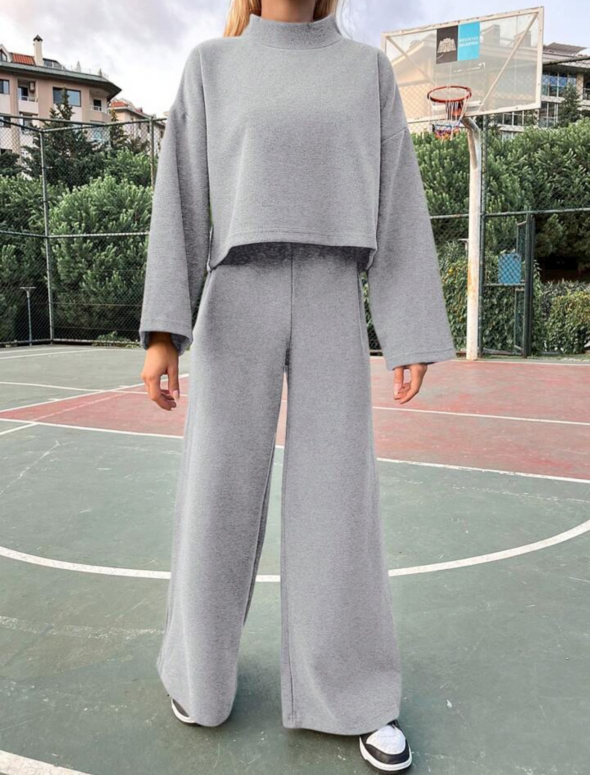 Casual Laid-back Style Knitted Long-sleeved Top Loose Comfortable Trousers Suit