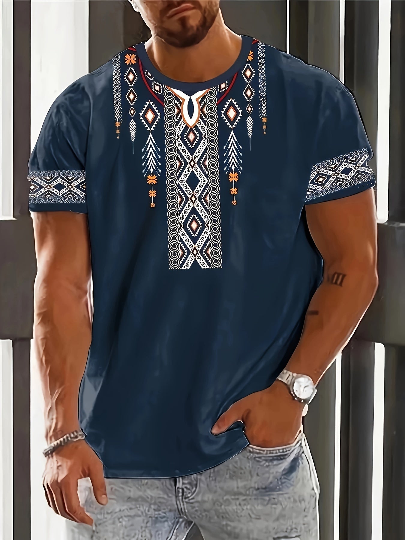 Ethnic Vibes" Graphic Crew Neck Tee