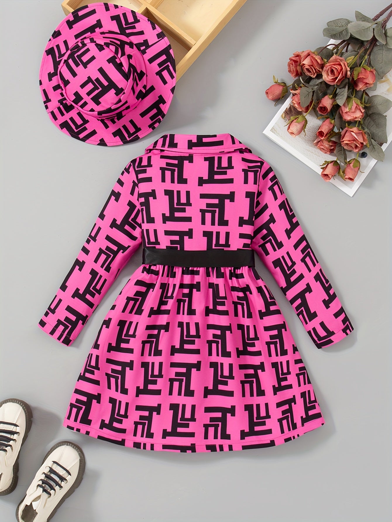 🌸 Girls Fashion Long Sleeve Printed Dress with Collar 👗