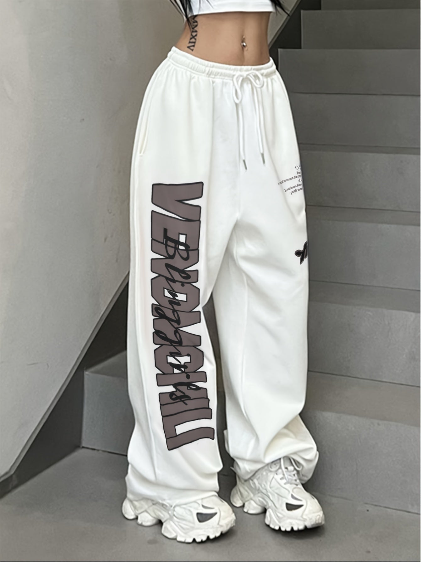 Letter Print Wide Leg Sweatpants